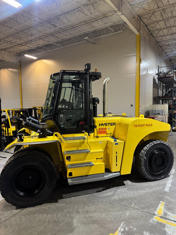 2022 HYSTER H550XD36 55000 LB CAPACITY DIESEL FORKLIFT PNEUMATIC 165/180" 2 STAGE MAST SIDE SHIFTING FORK POSITIONER 96" FORKS HEAT & AC 3824 HOURS STOCK # BF91934399-BUF - United Lift LLC