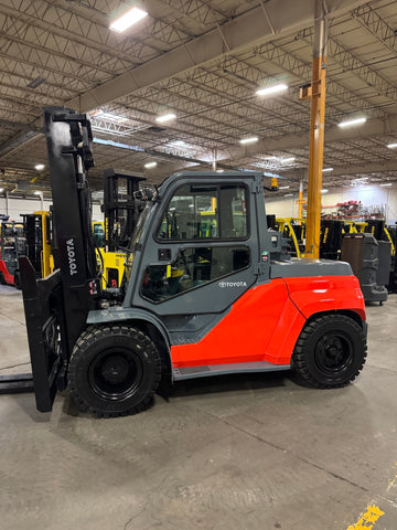 2020 TOYOTA 8FG70U 15500 LB LP GAS FORKLIFT PNEUMATIC 109/148" 2 STAGE MAST SIDE SHIFTING FORK POSITIONER ENCLOSED CAB 1102 HOURS STOCK # BF9342829-BUF