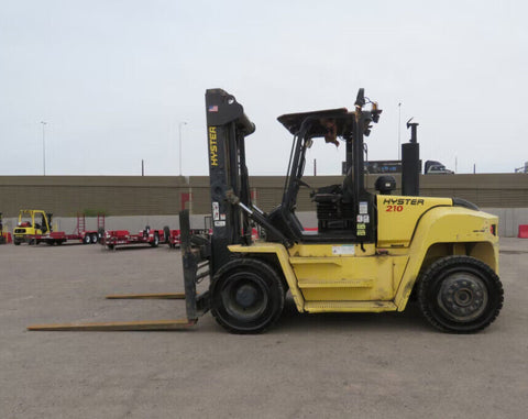 2012 HYSTER H210-HD2 21000 LB DIESEL FORKLIFT PNEUMATIC 147" 2 STAGE MAST SIDE SHIFTING FORK POSITIONERS DUAL DRIVE TIRES OPEN CAB STOCK # BF9691179-EBAZ - United Lift Equipment LLC