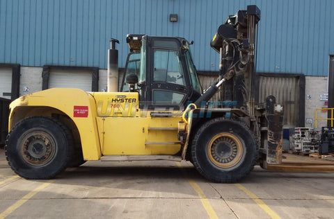 2014 HYSTER H700HDS 70000 LB CAPACITY DIESEL FORKLIFT PNEUMATIC 142/148" 2 STAGE MAST SIDE SHIFTING FORK POSITIONER ENCLOSED CAB 6077 HOURS STOCK # BF92291419-REOH - United Lift Used & New Forklift Telehandler Scissor Lift Boomlift